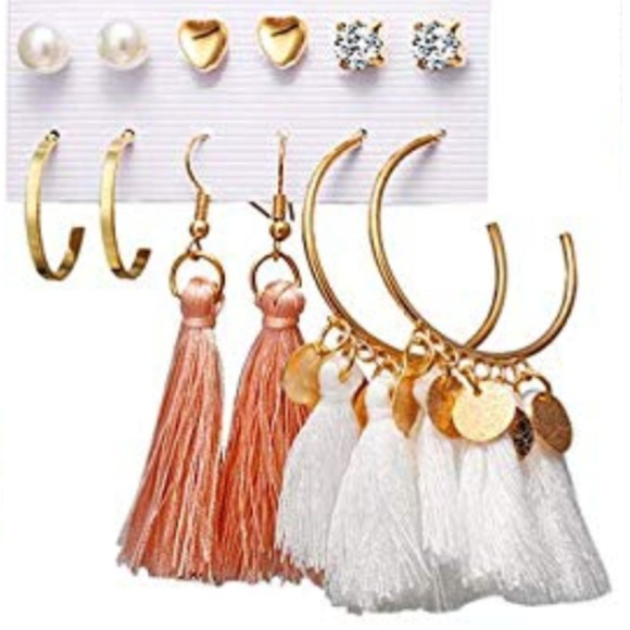 Jewelry - NWT Rose/Gold Tassel Hoop Earring Matching Set